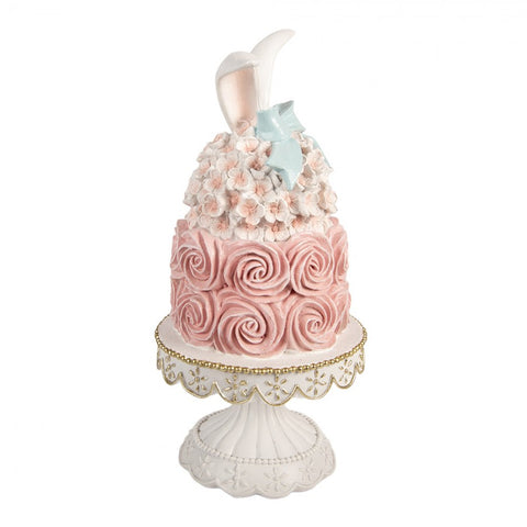 Statuetta decorativa torta pasquale con orecchie coniglio – Ø 17x35 cm (bianco/rosa, plastica) by Clayre & Eef