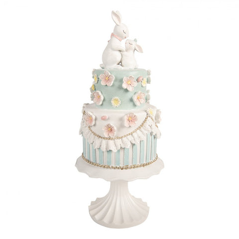 Statuetta decorativa torta con coniglio – Ø 20x45 cm (bianco, azzurro, plastica) Clayre & Eef