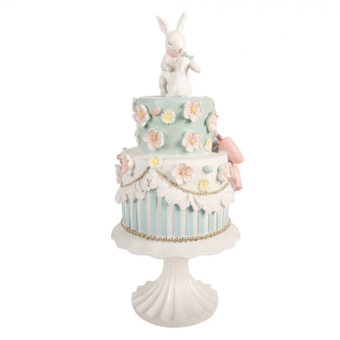 Statuetta decorativa torta con coniglio – Ø 20x45 cm (bianco, azzurro, plastica) Clayre & Eef