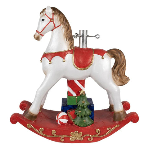 Supporto per Albero di Natale a Forma di Cavallo a Dondolo – 69×19×64 cm Bianco/Rosso