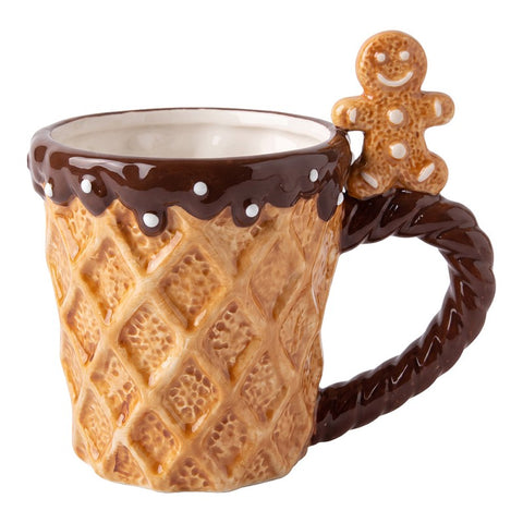 Tazza Omino Pan di Zenzero e Cioccolato in Ceramica - Clayre & Eef, 350ml, 14x10x13 cm