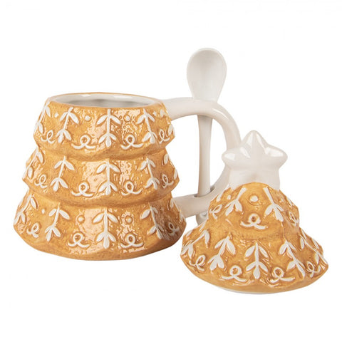 Tazza Albero di Natale con Coperchio e Cucchiaino - Clayre & Eef, 350ml, 16x12x18cm