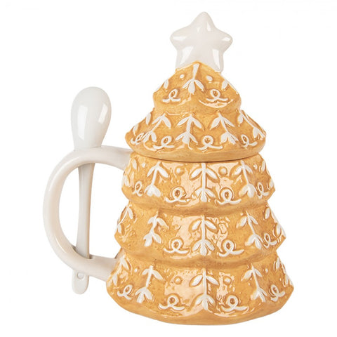 Tazza Albero di Natale con Coperchio e Cucchiaino - Clayre & Eef, 350ml, 16x12x18cm