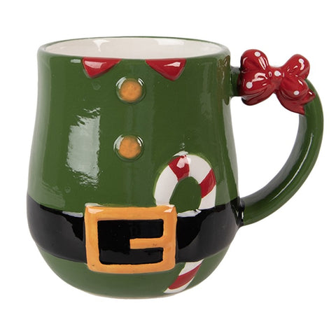 Tazza Elfo di Babbo Natale in Ceramica - Clayre & Eef, 400ml, 13x9x11 cm