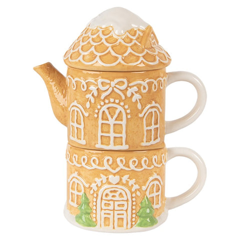 Tea for One Casa di Pan di Zenzero in Ceramica - Clayre & Eef, 550 ml / 450 ml 19x12x23 cm