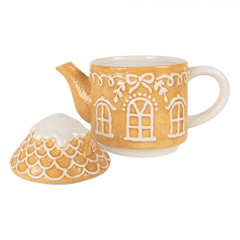 Tea for One Casa di Pan di Zenzero in Ceramica - Clayre & Eef, 550 ml / 450 ml 19x12x23 cm