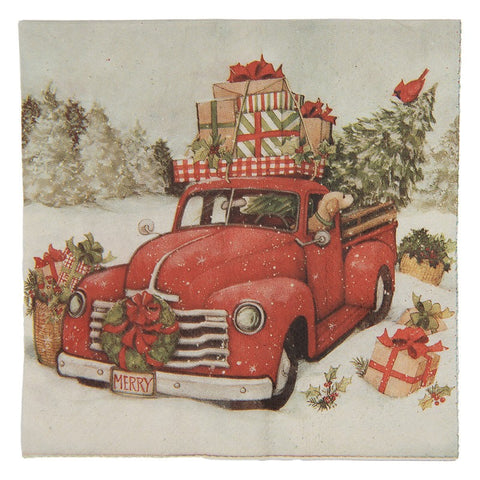 Tovaglioli di Carta Natalizi Set 20 Pz Pickup Rosso Camioncino Vintage - Clayre & Eef, 33x33 cm