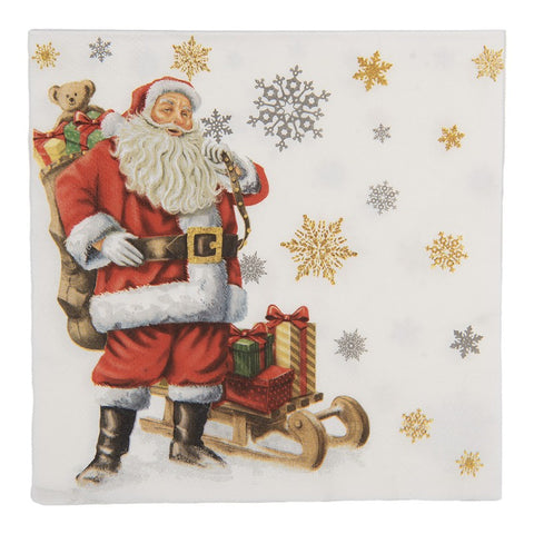 Tovaglioli di Carta Natalizi Set 20 Pz Babbo Natale Slitta Fiocchi di Neve - Clayre & Eef, 33x33 cm