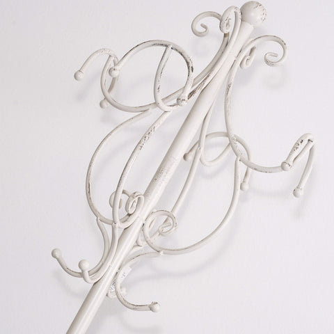 Appendiabiti a Colonna con Portaombrelli in Ferro Bianco Anticato - H187 cm