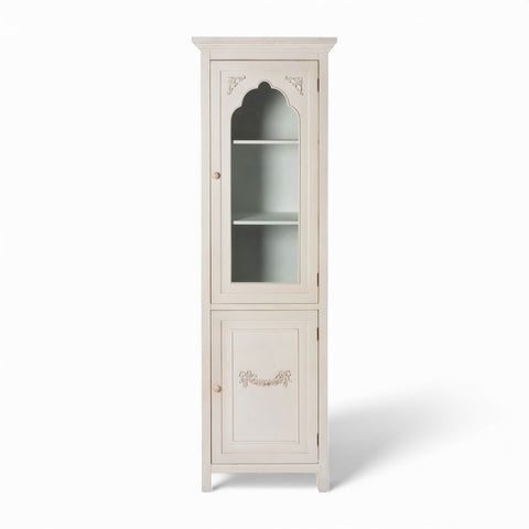 Vetrina Shabby Chic in Legno con Anta in Vetro – 56×180 cm