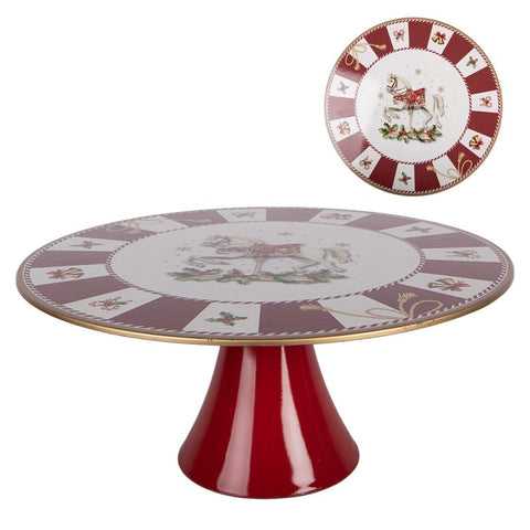 Alzata per Torte Natalizia Cavallo a Dondolo - Clayre & Eef, Ø 33x14 cm