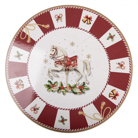 Alzata per Torte Natalizia Cavallo a Dondolo - Clayre & Eef, Ø 33x14 cm